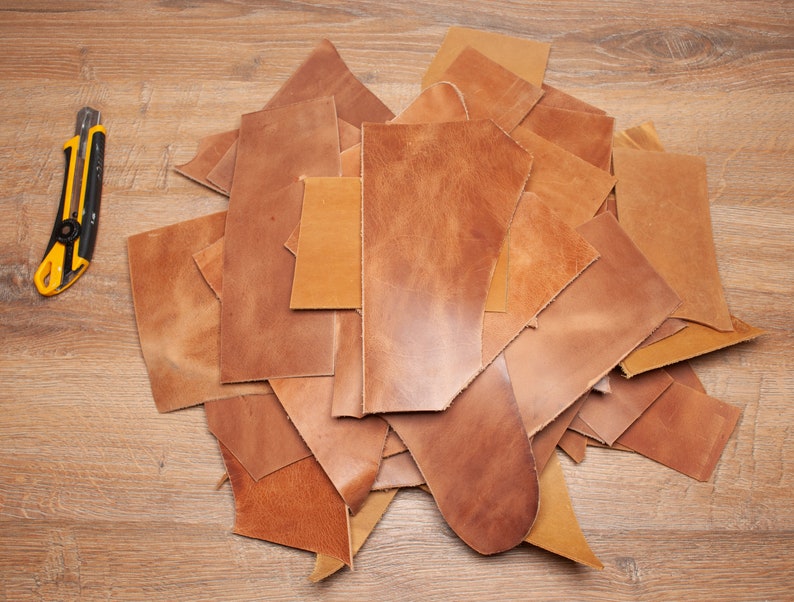 Mix Leather Pieces, Crazy Horse Bovine Cowhide, Sheets for DIY, Crafts, Hobby. 1,6mm 2,2mm thick Scraps. 500g 2kg offcuts. Tan