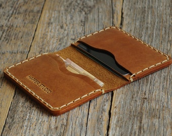 PERSONALIZED Tan Brown Leather Wallet. Credit Card Holder. Pockets for Cash or ID. Rustic Style Unisex Pouch