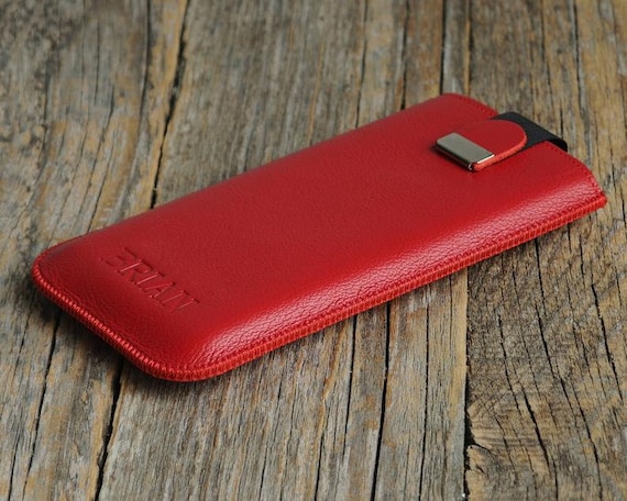 Red Leather Case for LG, Personalized Cover, Pouch with Magnetic Pull Band