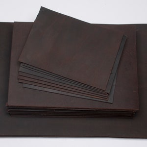 Crazy Horse Leather Pieces. Sheets for Crafts and Hobby, Pre Cut DIY Panels. 2mm / 5 oz thick. Scratched and rubbed areas. 3. Dark Brown