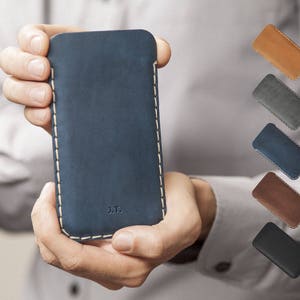 Leather Case for iPhone, Professionally Hand Stitched Cover, Free Personalisation, Custom Size Sleeve image 1