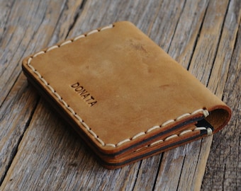 Leather Bi-Fold Wallet. Hand Stitched Credit Card Holder. Pockets for Cash or ID. Rustic Style, Unisex Purse, FREE Personalization