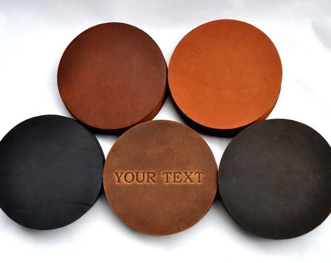 Round leather coasters. Ø4". Premium drink cup mats.  3.2 - 4mm thick, table protection from scratches or heat. FREE Personalization
