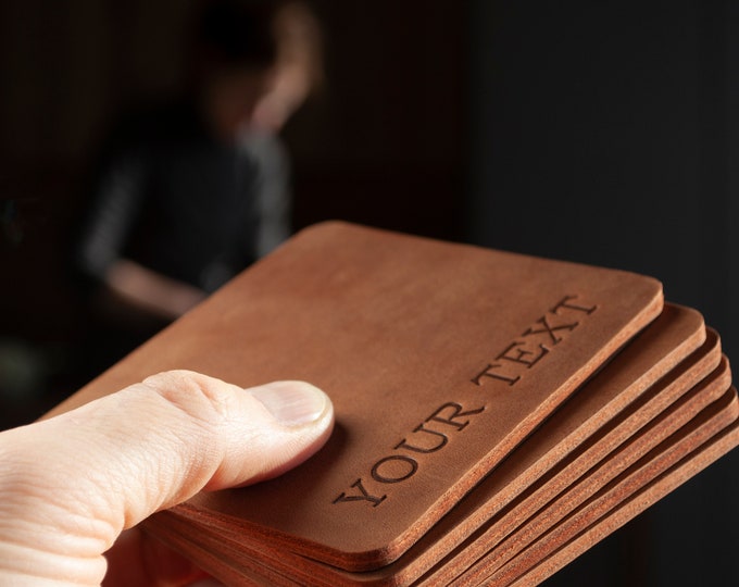 Leather coaster. Personalised premium drink cup mat. 3 - 4mm thick table protection from scratches or heat.
