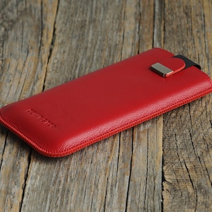 Red Leather Case for Sony Xperia, Cover with Magnetic Flap, Personalised Sleeve