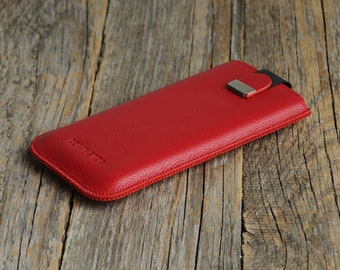 Red Leather Case for Sony Xperia, Cover with Magnetic Flap, Personalised Sleeve