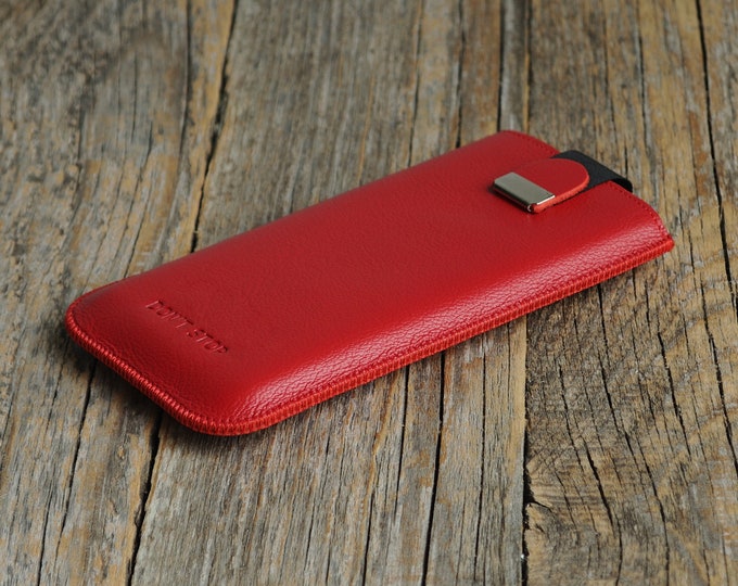 Red Leather Case for Sony Xperia, Cover with Magnetic Flap, Personalised Sleeve