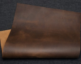 Crazy Horse Brown Leather Pieces. Sheets for Crafts and Hobby, Pre Cut DIY Panels. 2mm / 5 oz thick. Scratched and rubbed areas.
