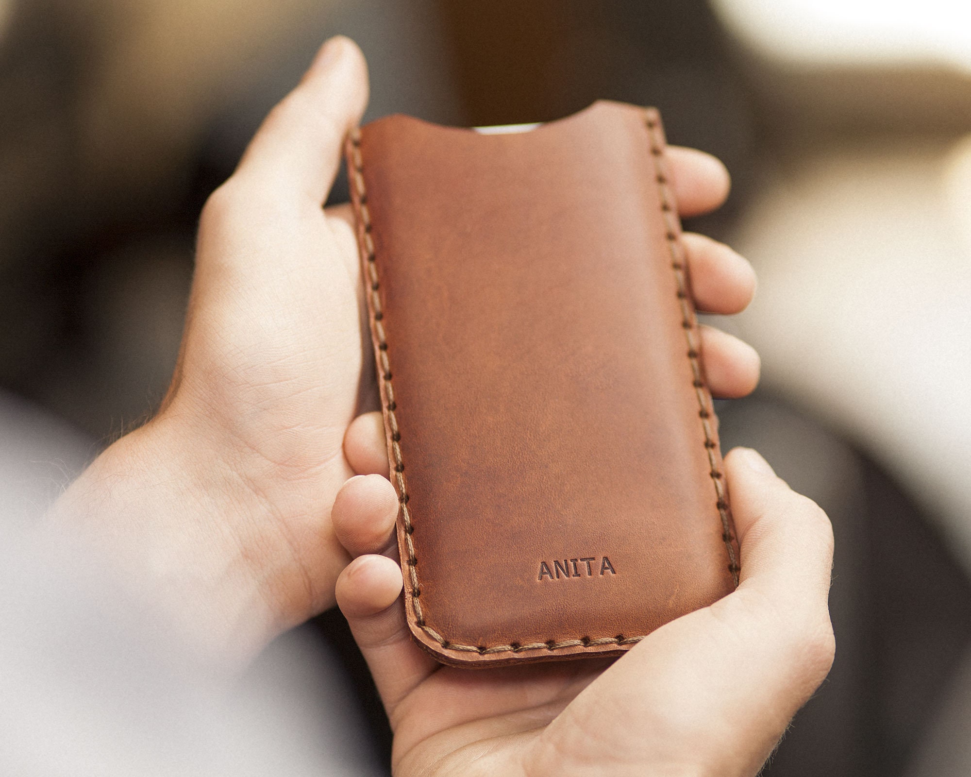 Handmade Leather Case for iPhone, Rough Style Cover Pouch, Free