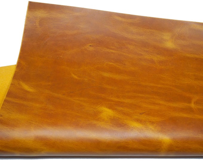 Crazy Horse Tan Brown / Yellow Leather Pieces. Sheets for Crafts and Hobby, Pre Cut DIY Panels. 1.7mm / 4 oz. Scratched and rubbed areas