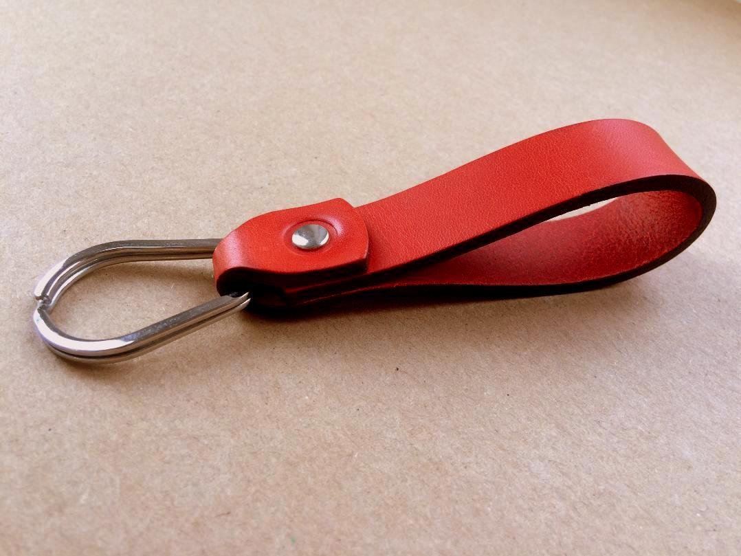 FREE Personalised Red Leather Key Fob, Drop Shape Ring, Key Chain