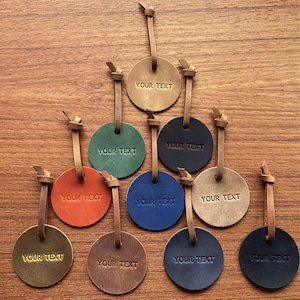 Round Circles Leather Tag with Hole, Personalized Labels Decoration, Ø 2&quot; / 5cm Diameter.