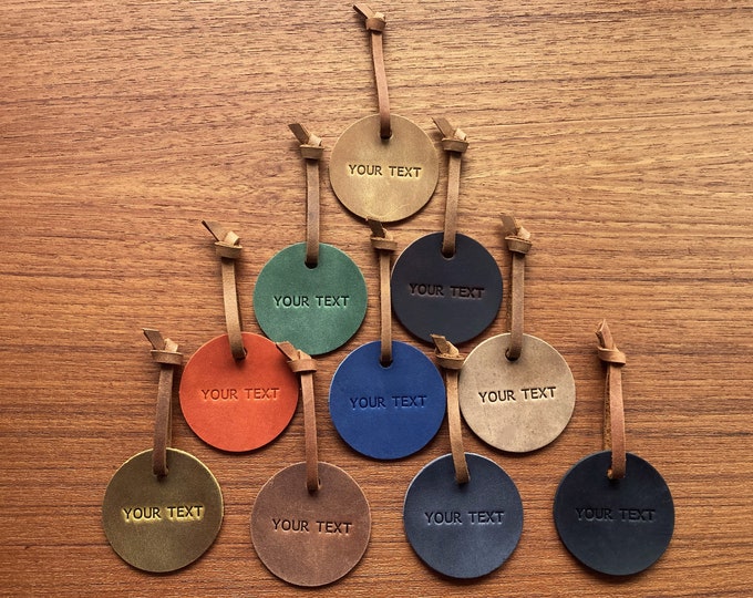 Round Circles Leather Tag with Hole, Personalized Labels Decoration, Ø 2" / 5cm Diameter.