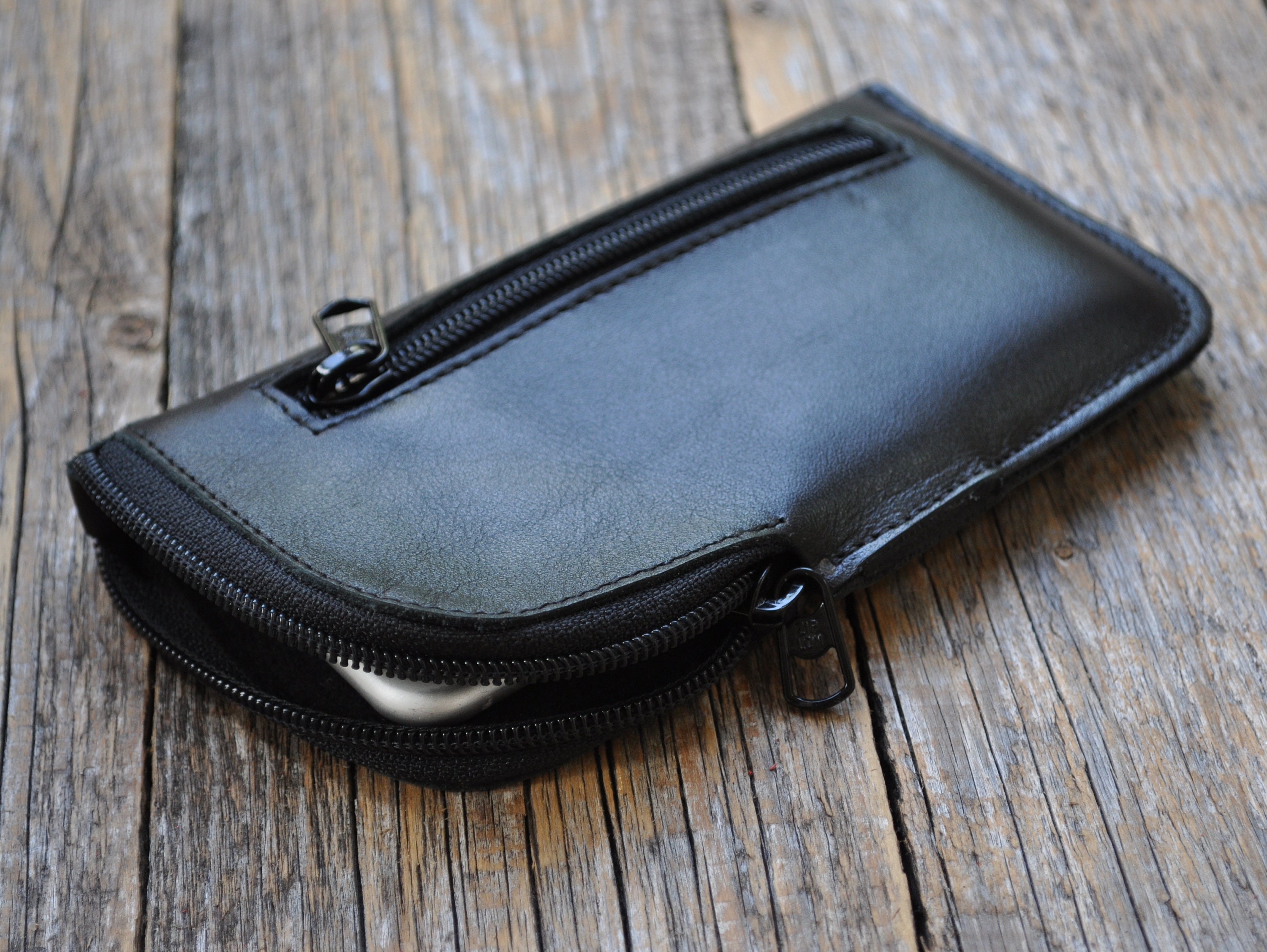Black Leather Case For Iphone 12 Mini Se2 8 7 6 5 Sleeve Organizer With Zipper And Pocket Pouche Purse Cover