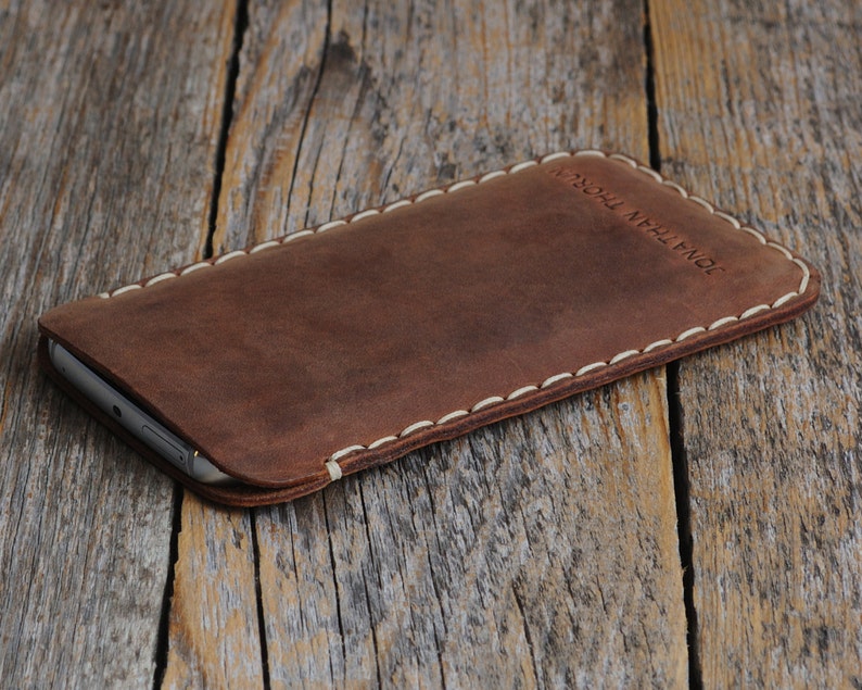 Leather Case for iPhone, Professionally Hand Stitched Cover, Free Personalisation, Custom Size Sleeve 4. Brown