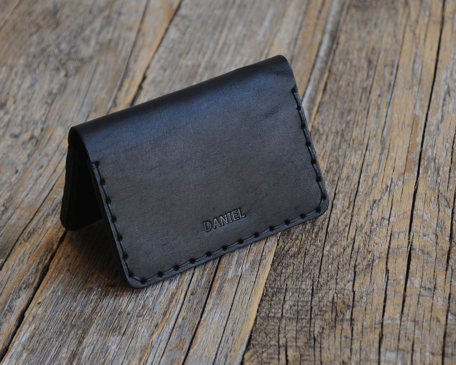 Personalized Leather Vertical Wallet Gift / Brown Leather Card 