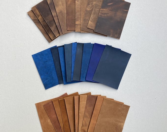 Mix Pieces of Leather Scraps. Crazy Horse Leather Sheets for Crafts and Hobby. 10 Pre Cut DIY Panels. Each piece is DIN A6: 10.5 x 14.8 cm