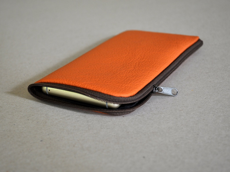 3 2 Orange Italian Leather Case for Fairphone 3 Organizer Purse Zip Fastener Wallet Pouch Cover