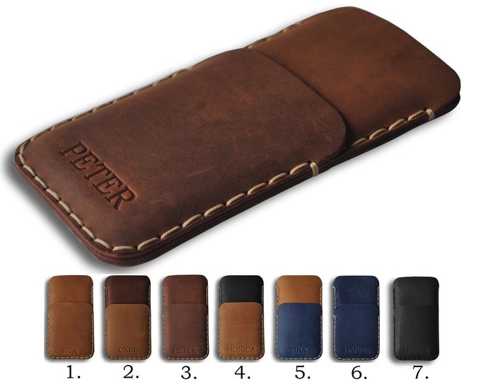 Personalized Leather Case for Samsung Galaxy, Custom Any Size,  Sleeve Pouch with Card Pocket