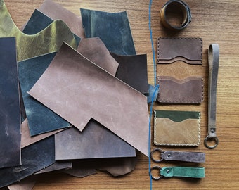 Mix Leather Pieces, Crazy Horse Bovine Cowhide, Sheets for DIY, Crafts, Hobby. 1,6mm - 2,2mm thick Scraps. 500g - 2kg offcuts.