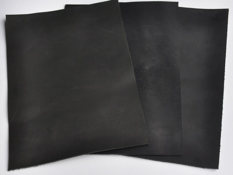 Crazy Horse Leather Pieces. Sheets for Crafts and Hobby, Pre Cut DIY Panels. 2mm / 5 oz thick. Scratched and rubbed areas. 5. Black