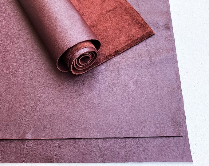 Dusty Purple Ruby Pink Color Leather Pieces, Soft Italian Leather Sheets. Pre Cut DIY Upholstery Panels For Crafts and Hobby