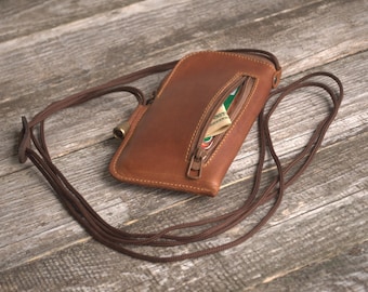 Italian Leather Case, Crossbody Bag for Nokia, Black and Brown Cover with Zipper Pocket