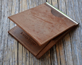 Personalised Thin Bifold Wallet, Bovine Leather Cash Clip Banknote Holder