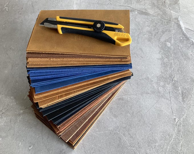 Mix Pieces of Leather Scraps. Pak 10 Pre Cut DIY Panels. Crazy Horse Leather Sheets for Art, Crafts and Hobby. Each piece is 10 x 17,5 cm.