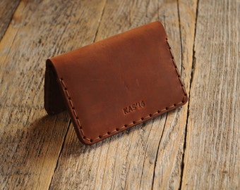 Rustic Style Unisex Pouch. Dark and Tan Brown Leather Wallet. Credit Card Holder. Pockets for Cash or ID. FREE Personalization