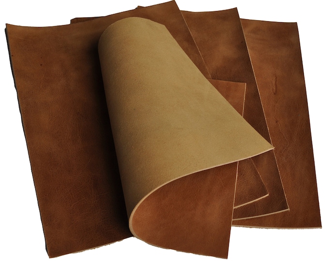 Brown Full Grain Italian Leather Sheets 2 mm thick. Pre Cut DIY Panels, Perfect for Small Projects, Crafts, Hobby, Art.