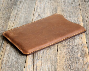 iPad Pro / Air 2 Case. Brown Waxed Genuine Leather Sleeve Cover. Raw Style Handmade Pouch.