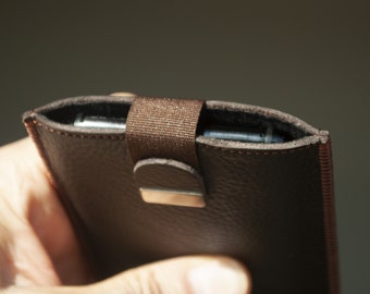 Dark Brown Leather Case for Fairphone, Sleeve with Magnetic Pull Band