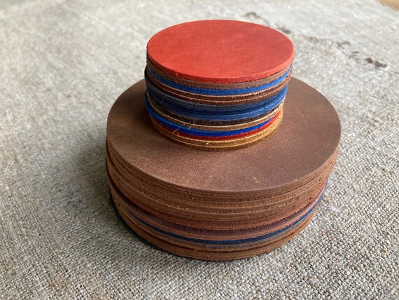 Crazy Horse Leather Pieces, Square or Round Coasters. Great for Table Protection. Each Leather Sheets is Unique with Natural Markings