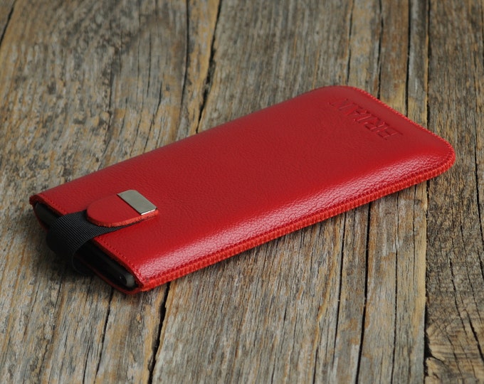 Red Italian Leather Case for Fairphone, Sleeve with Magnetic Pull Band, Slip Protective Pouch