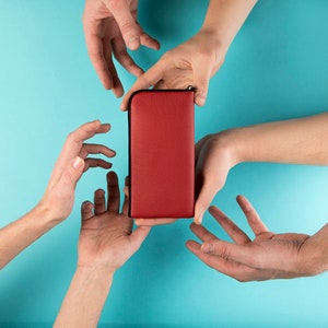 Red Italian Leather Cover for Sony Xperia, Soft Lined Pouch with Zipper, Case Sleeve Wallet