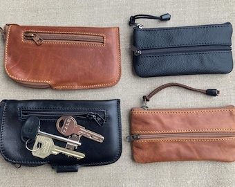 Leather Keys Holder, Key Case, Zipper Pouch, Keychain Wallet