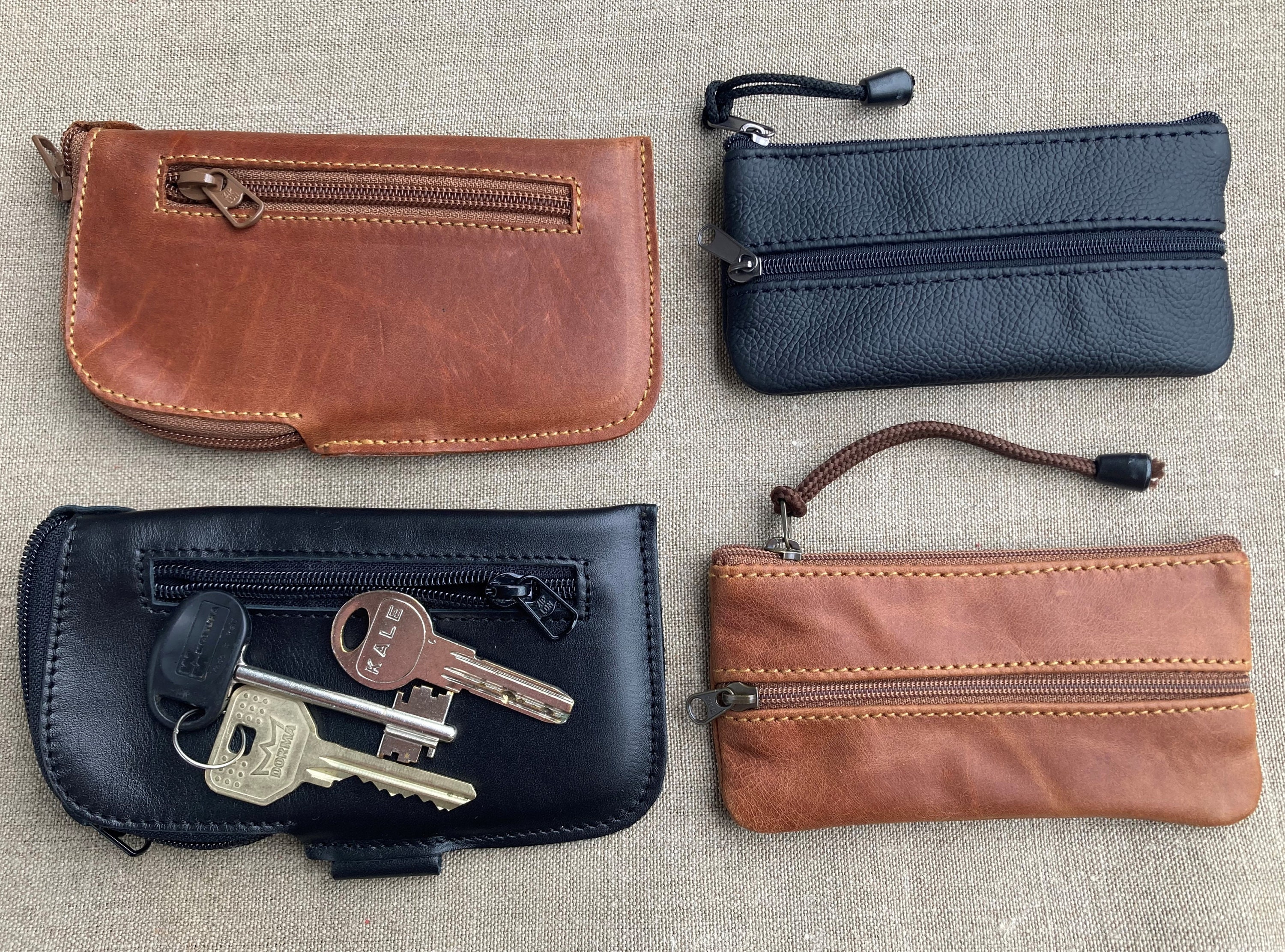 Leather Keys Holder, Key Case, Zipper Pouch, Keychain Wallet