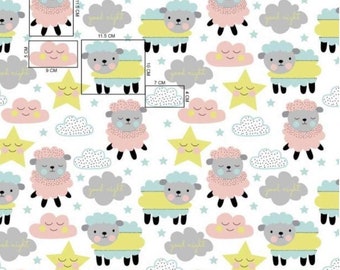 Tissu coton moutons multicolores 50x80 cm