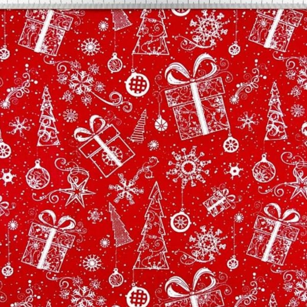 Tissu coton noël rouge et blanc 50x80 cm