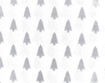 Tissu coton de Noël sapins argentés 50x80 cm