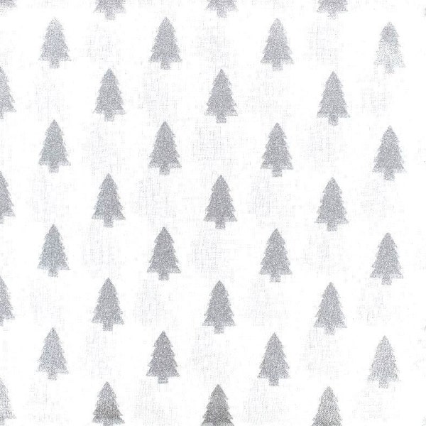 Tissu coton de Noël sapins argentés 50x80 cm