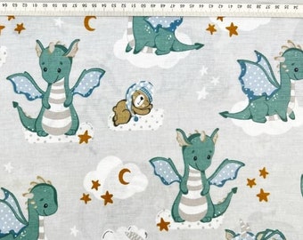 Cotton fabric dragons and bears 50x80cm