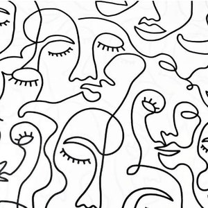 Cotton fabric black and white faces 50x80 cm