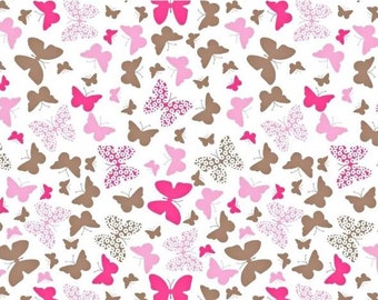 Cotton fabric pink and taupe butterflies 50x70cm