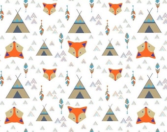 Tissu enfant  renards et tipis 80x50cm