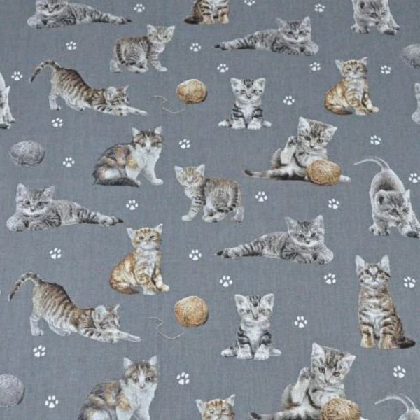 Coupon tissu chats gris   50x80 cm