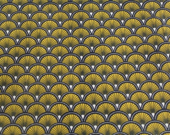 Tissu coton éventails jaune et noir 50x80 cm