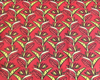 Tissu coton tropical rouge et jaune  50x70 cm