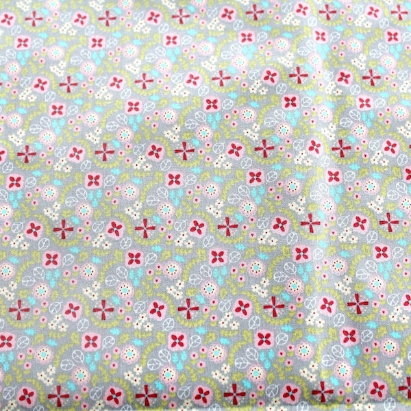 Tissu coton style liberty gris et multicolore 50x70cm